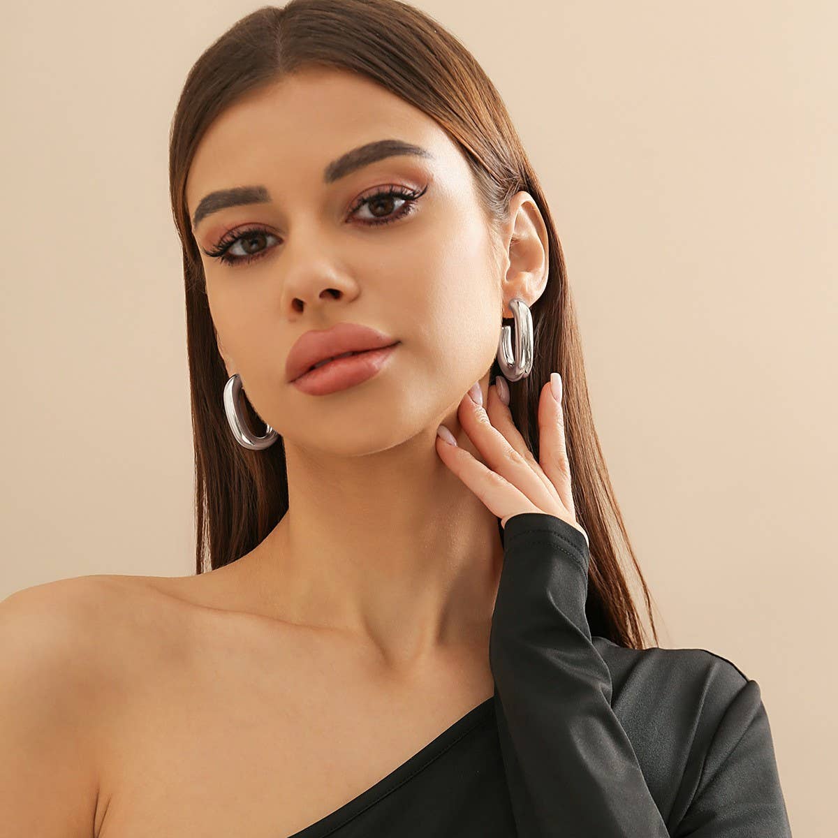 METAL WIND CIRCULAR RING THICK CHAIN EARRINGS_CWAJE1153