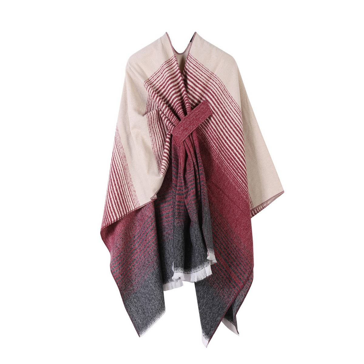 Wear Scarf Knitted Side Strap Shawl Cape_Cwasc2254