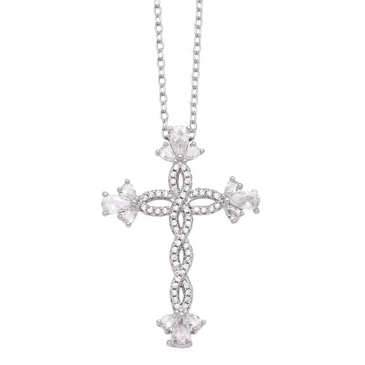 COLORED ZIRCON CROSS PENDANT NECKLACE_CWAJE0910