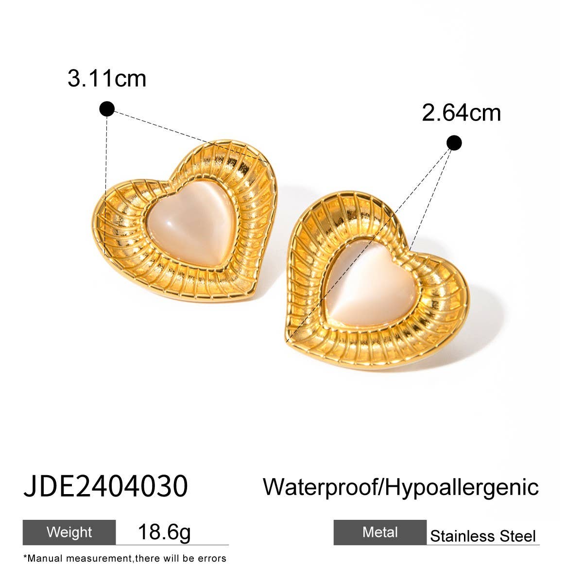 SIMPLE HEART RADIAL WHITE CATS EYE EARRINGS_CWAJE1802