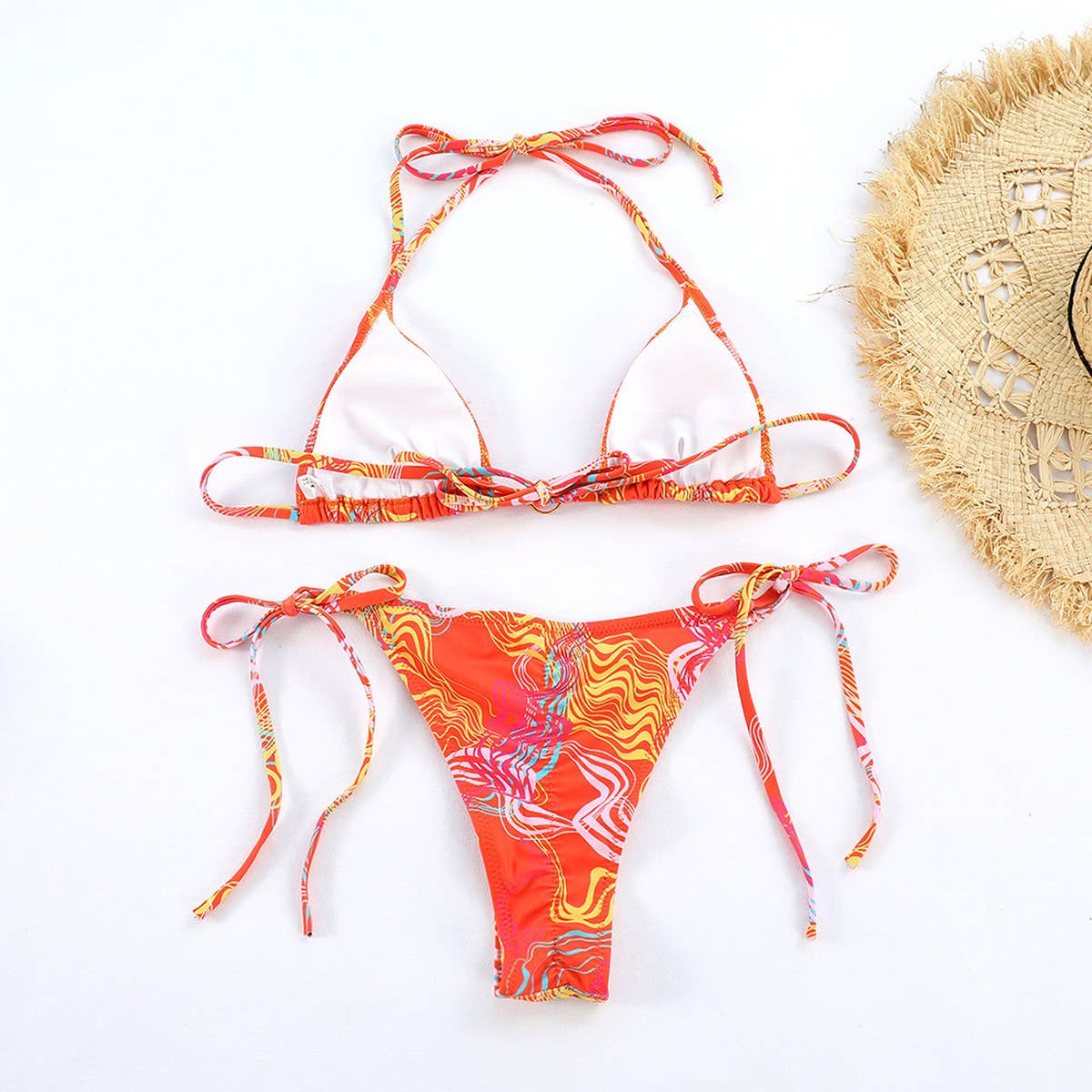 SEXY PRINTED BIKINI SET BACKLESS TIE SIDE SWIMSUIT_CWMW0242