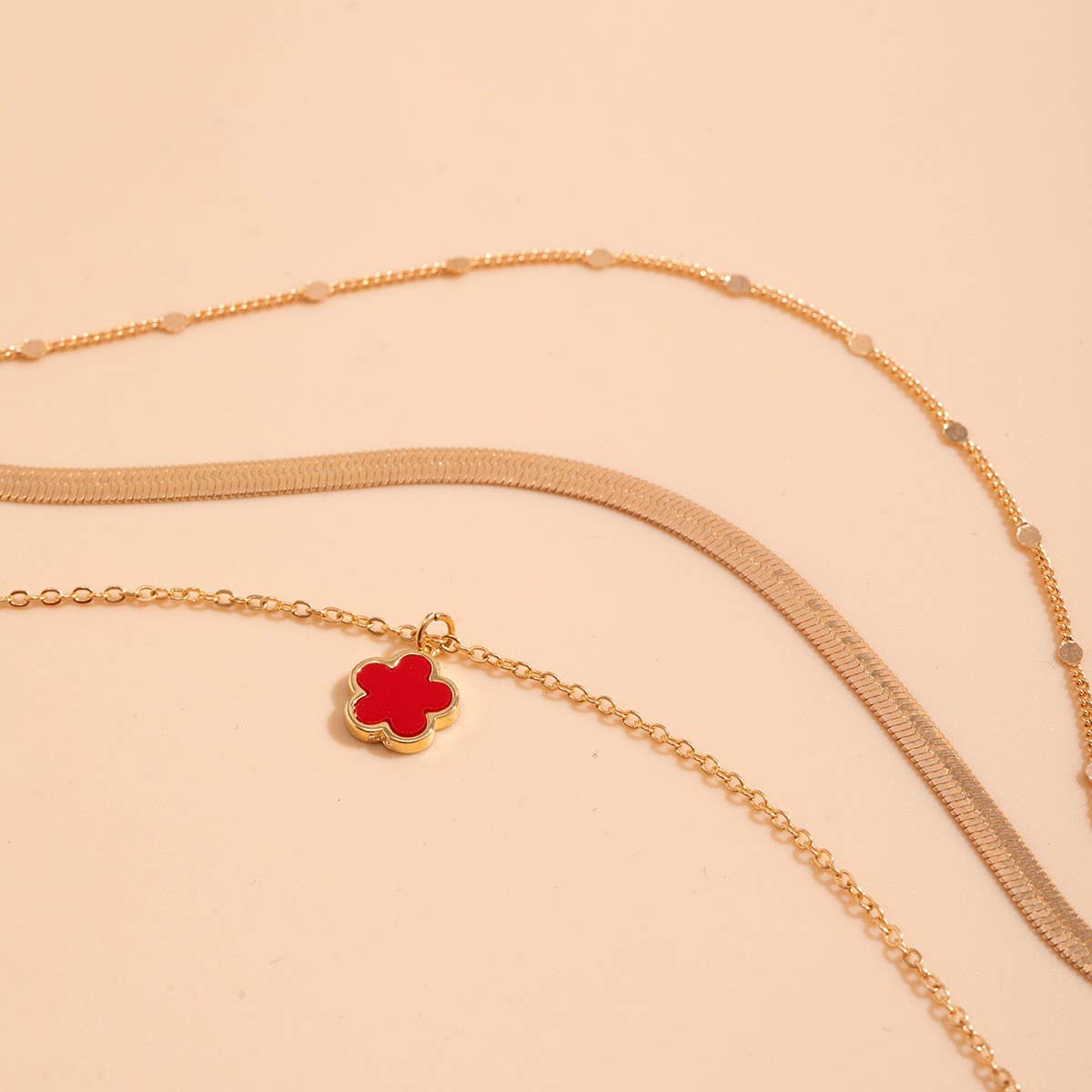 FIVE LEAF GRASS COLORFUL SNAKE BONE CHAIN NECKLACE_CWAJE1162