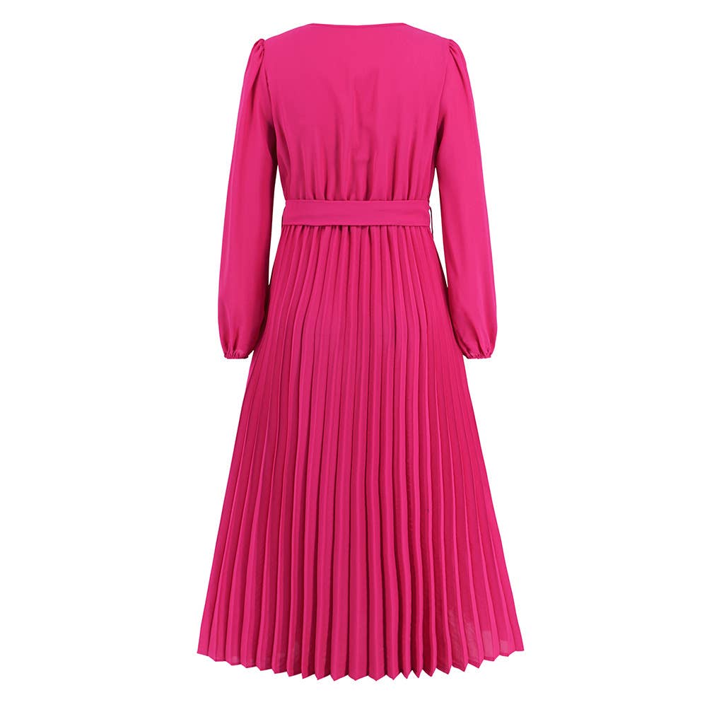V-Neck Ruffle Pleated Bodycon Dress