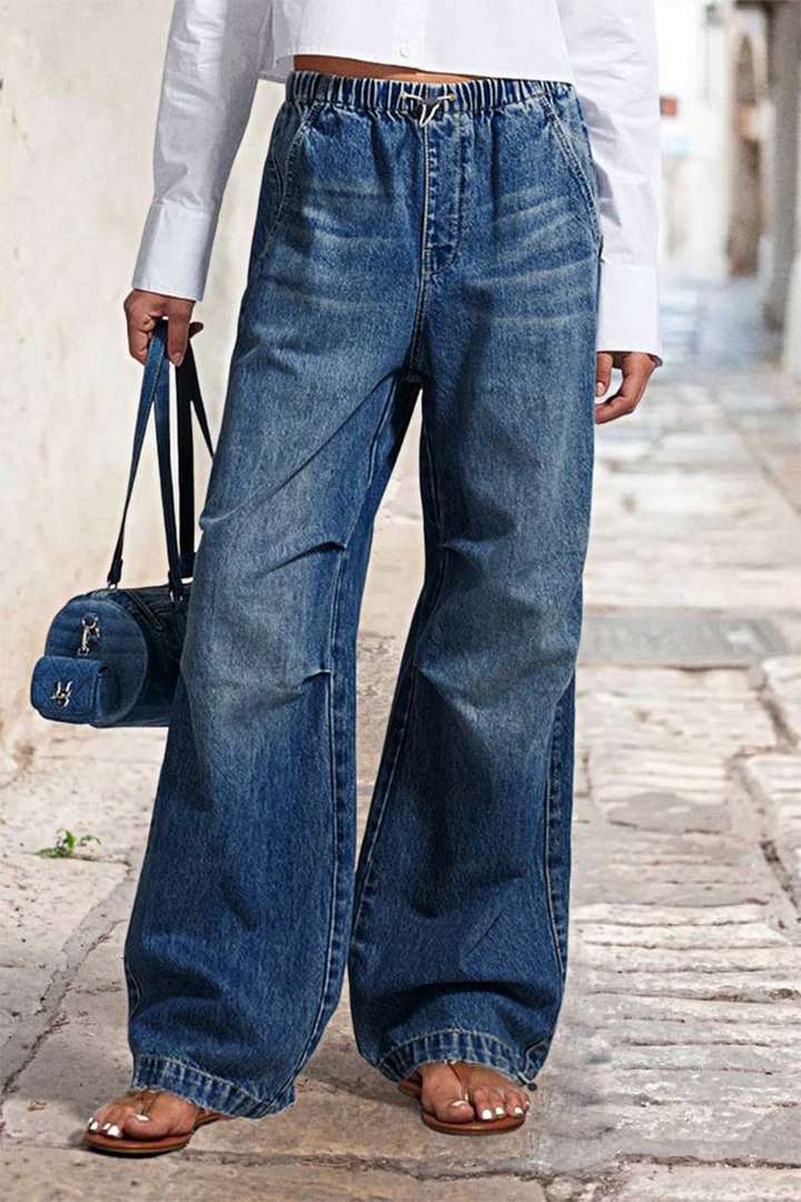 Straight-Leg Wide-Leg Pleated Baggy Jeans