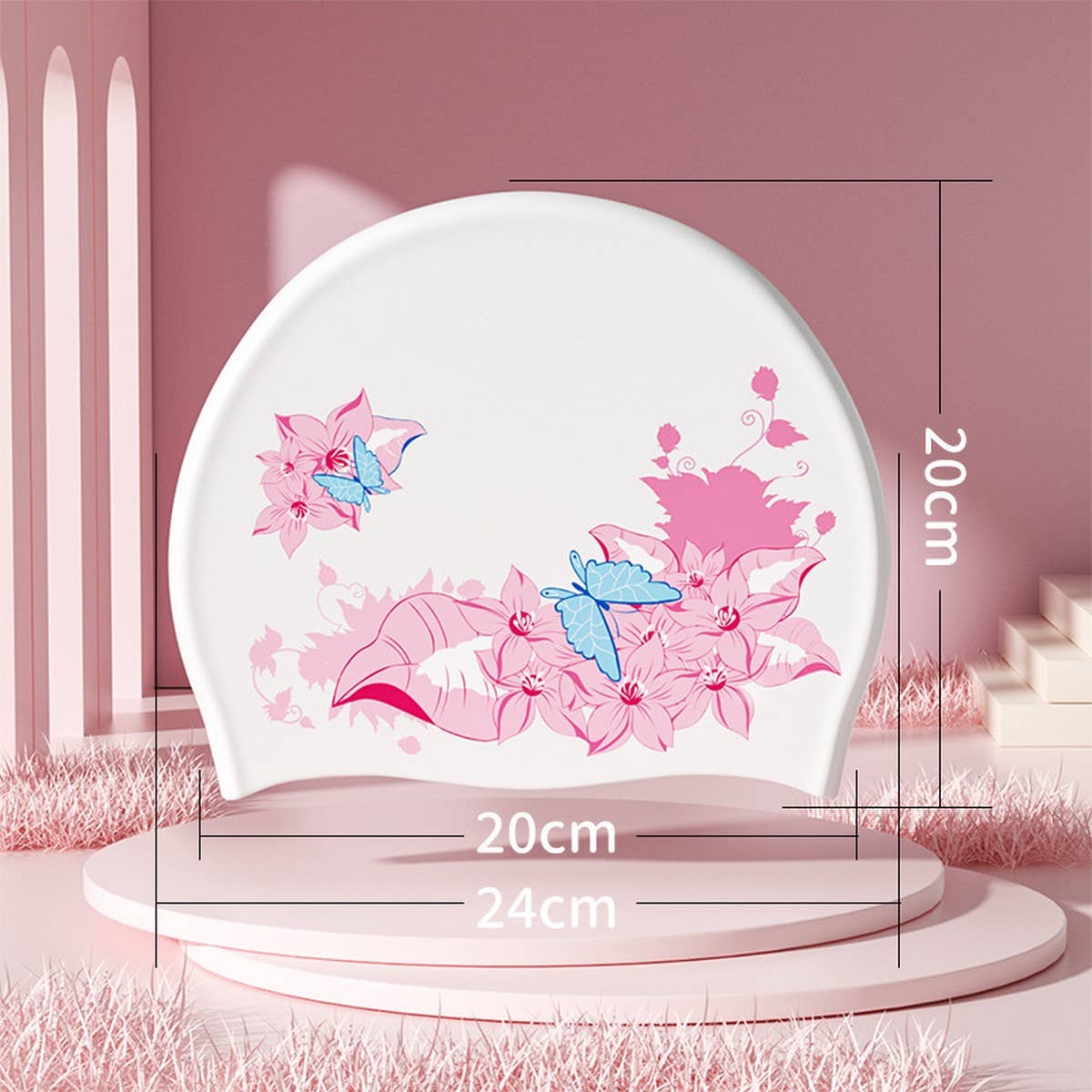 PRINTED SILICONE SWIM CAP FOR WOMEN WITH ANTI SLIP_CWMM6707