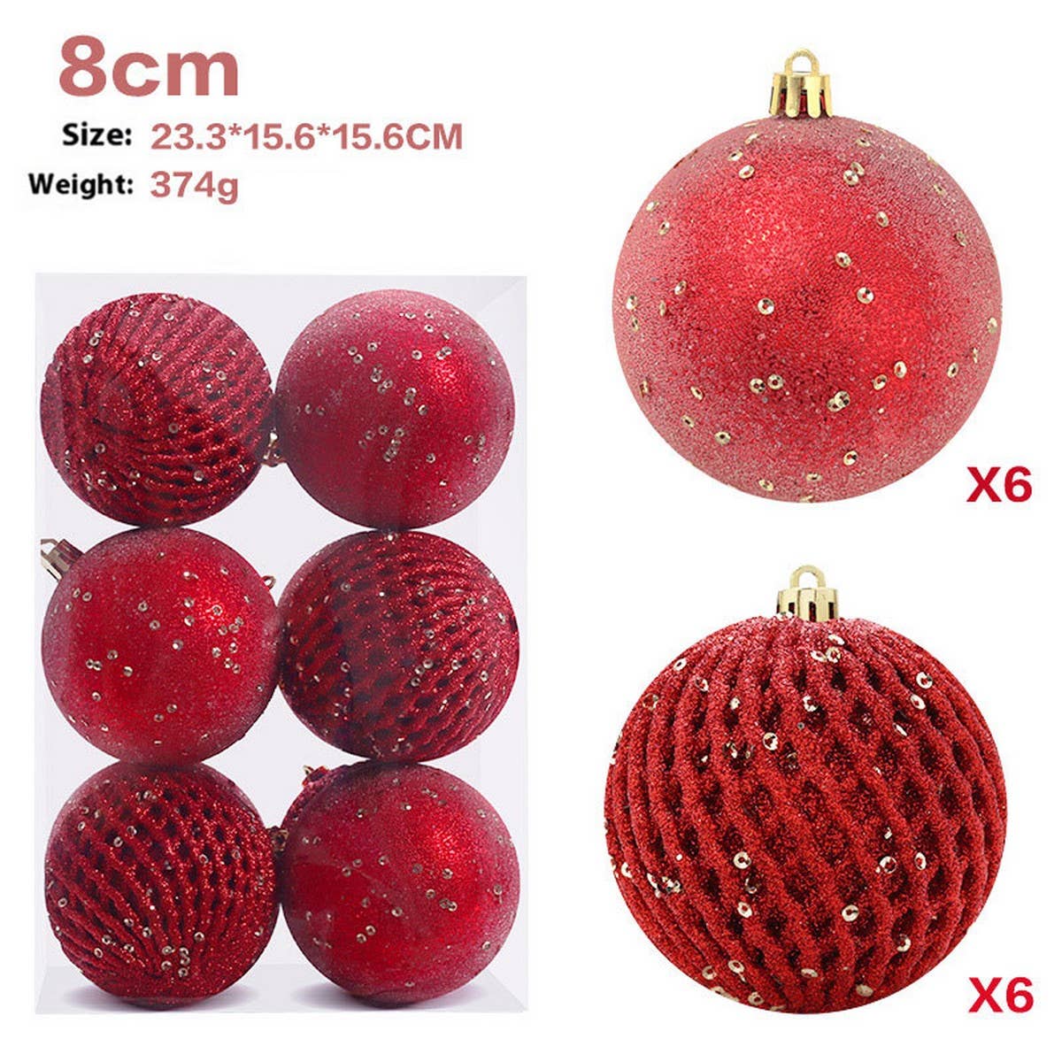 8CM 12PCS GLITTER XMAS BALL ORNAMENT SET_CWMM9871