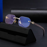 CUT EDGE RIMLESS FAUX WOOD GRAIN TEMPLE SUNGLASSES_CWASG0617