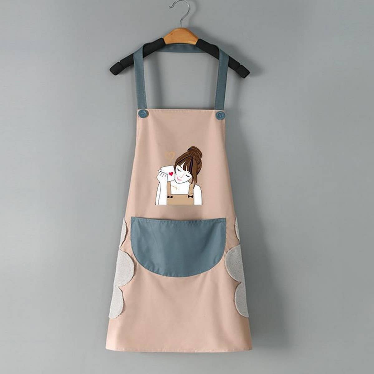 COFFEE GIRL PRINT SUMMER THIN APRON WITH POCKETS_CWMM2047