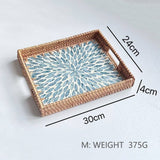 RATTAN WOVEN COLORFUL SHELL TEA TRAY FRUIT TRAY_CWMM4489