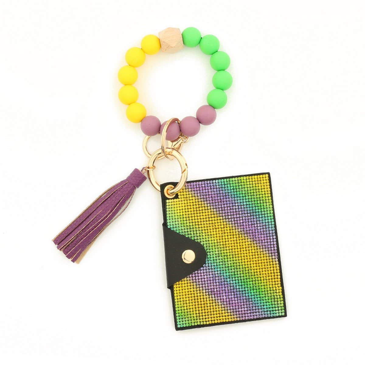 RHINESTONE LEOPARD WALLET WITH BEAD KEYCHAIN_CWAB4999