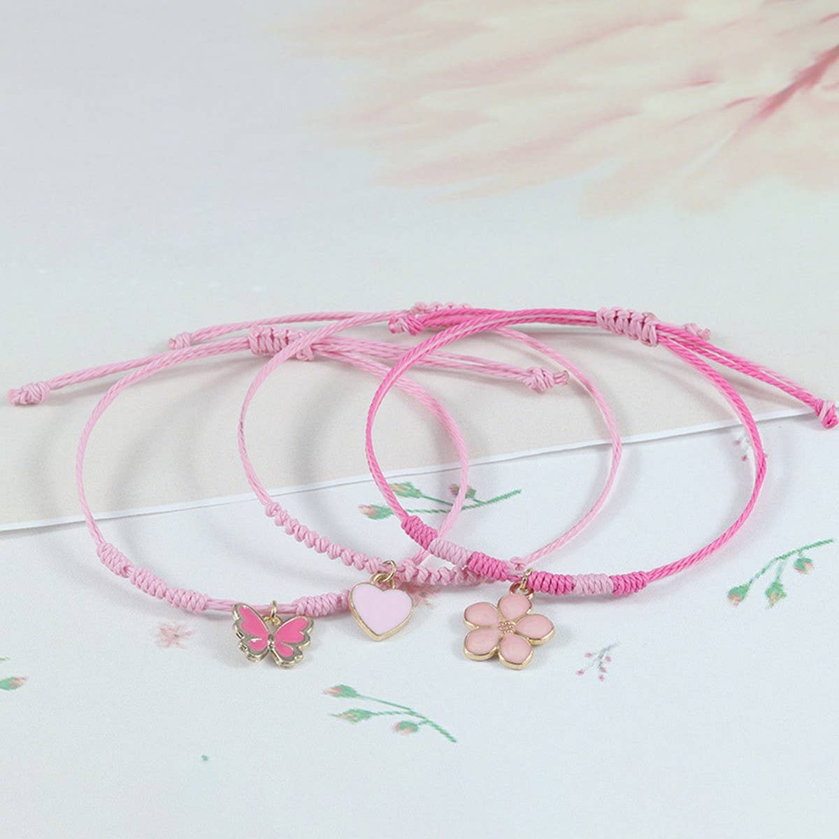 PINK FOUR LEAF CLOVER LOVE WOVEN BRACELET_CWAJE0732