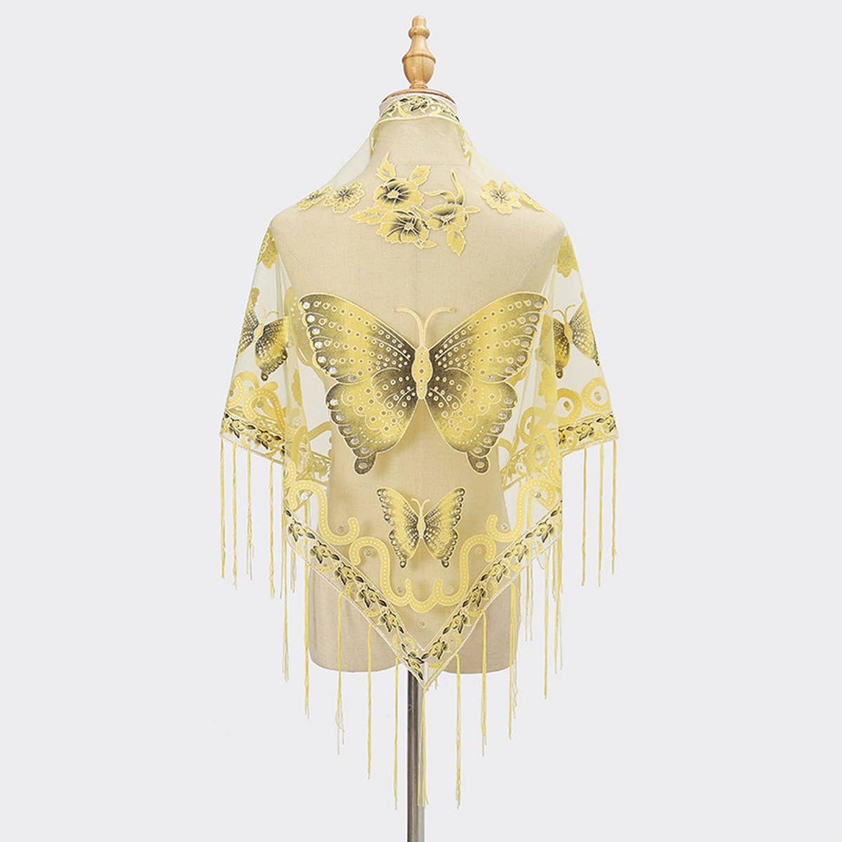 LACE BUTTERFLY EMBROIDERED TRIANGLE SHAWL_CWMM1994