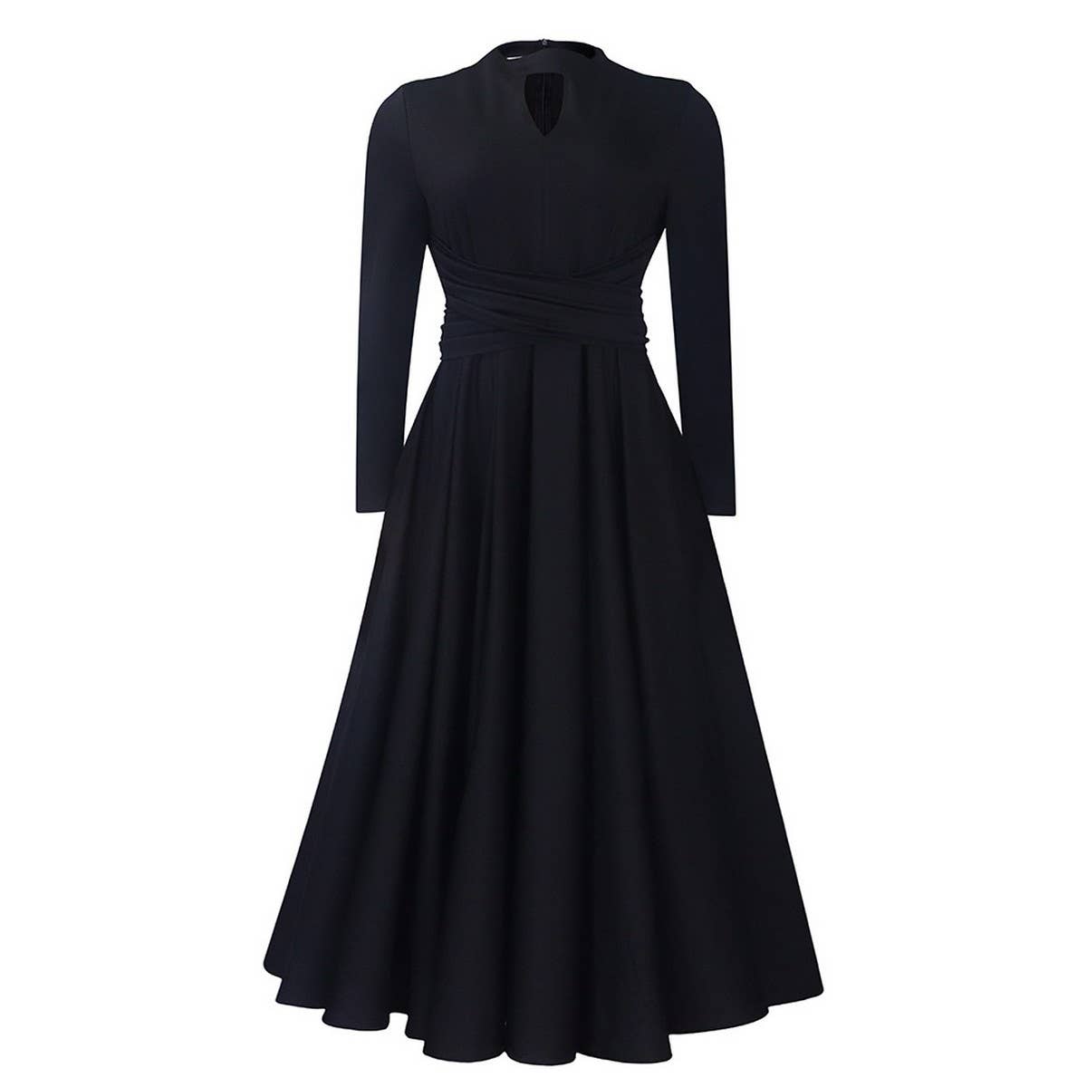FASHIONABLE PLEATED PLUS SIZE SWING SKIRT DRESS_CWDMD3665