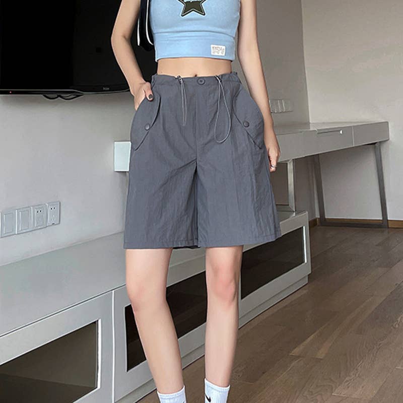 Solid Drawstring Pocketed Bermuda Casual Shorts