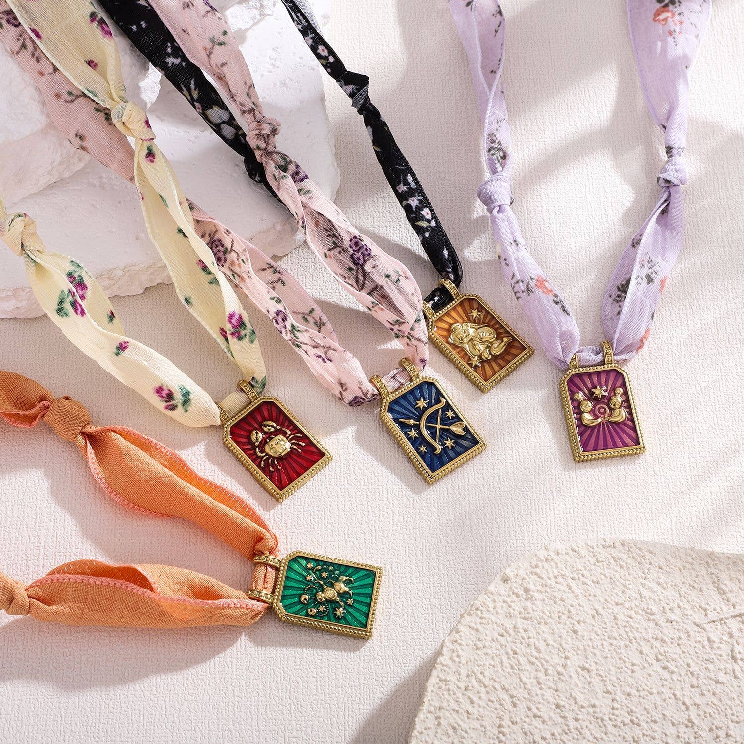 HANDMADE ZODIAC SILK SCARF NECKLACE WITH ENAMEL_CWMM8838