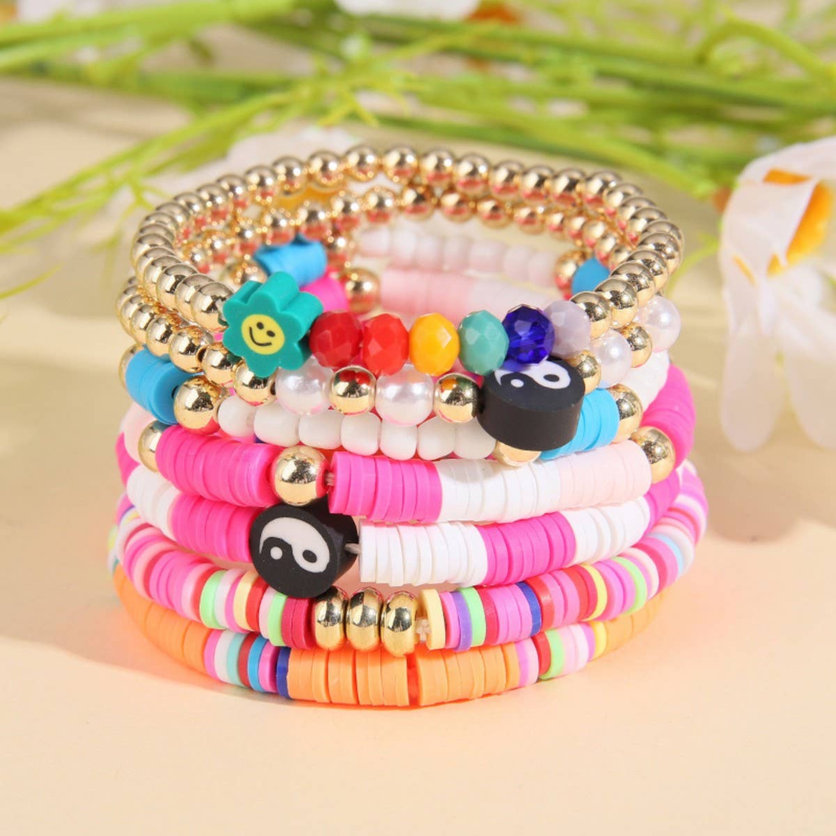 RAINBOW IMITATION PEARL 8 PIECE BRACELET SET_CWMM3511