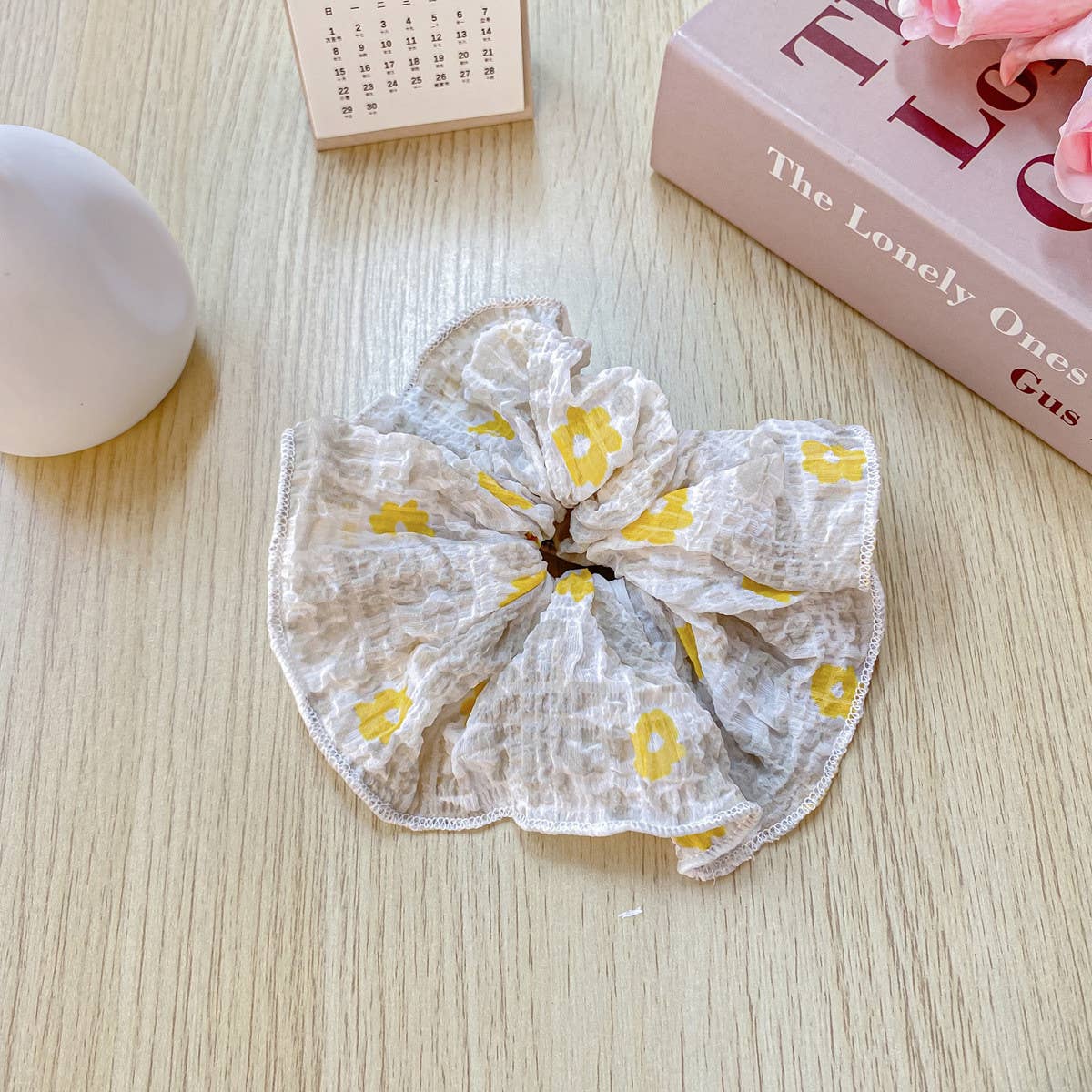 SMALL FLORAL PLEATED VERSATILE HAIR TIE_CWAHA1093