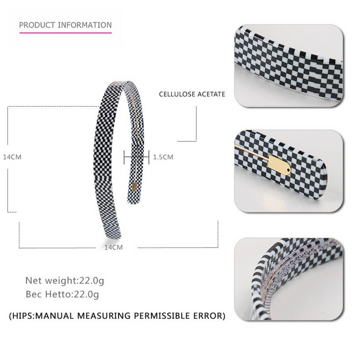 ACETATE CHECKERBOARD HEADBAND HAIRPIN_CWAHA4382