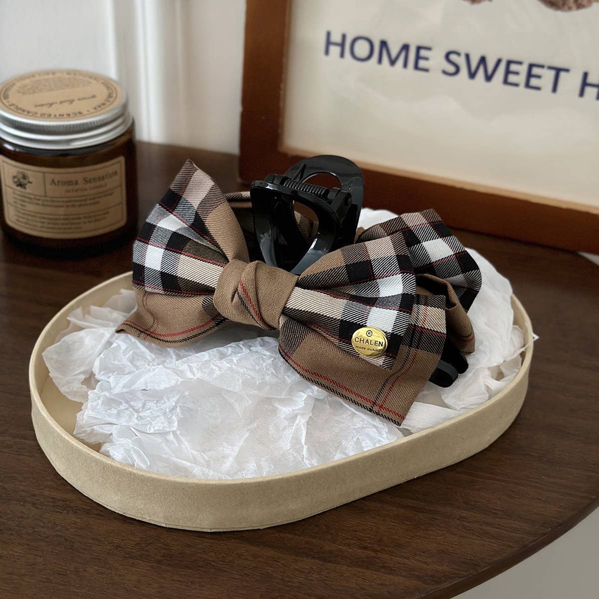 Plaid Bow Hair Claw Large Ponytail Clip_Cwaha08085