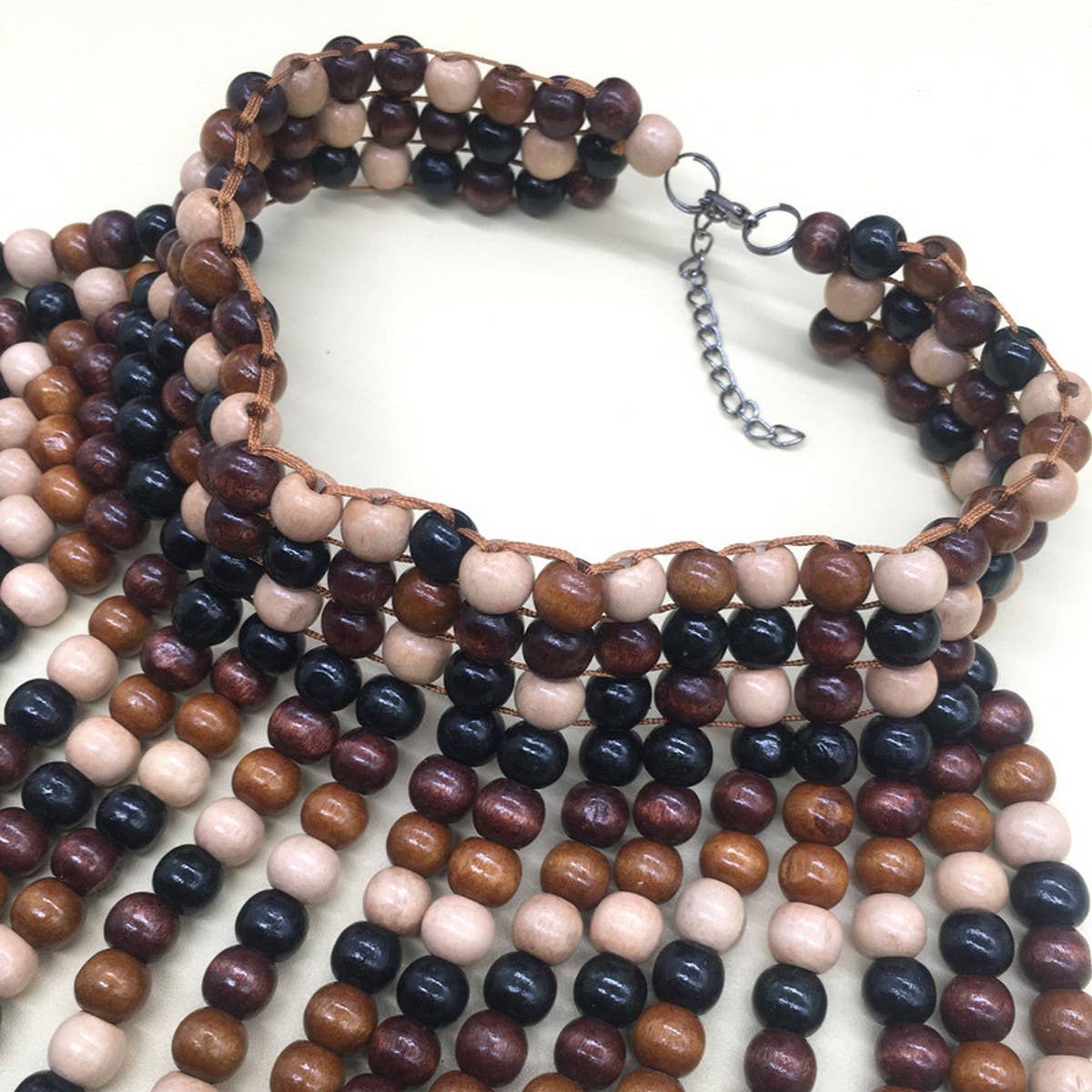 HANDMADE BEADED TASSEL WOOD BEAD NECKLACE_CWMM4966