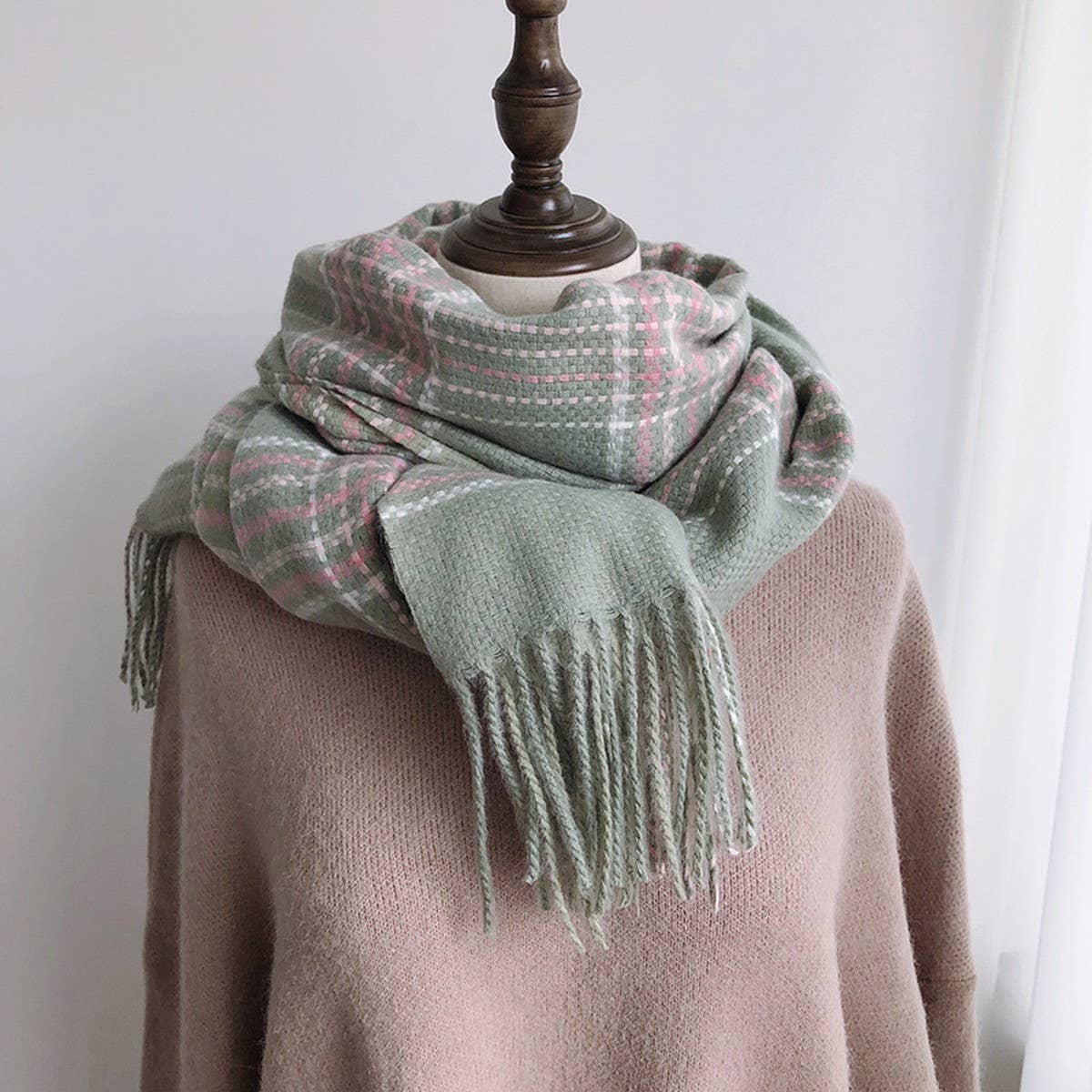 PLAID FAUX CASHMERE SCARF THICK WARM WINTER WRAP_CWASC1453