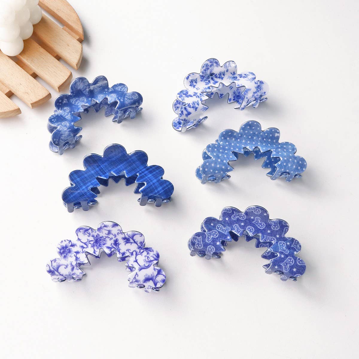 Cwaha1400_Simple Wave Hair Claw Clip  Blue Set