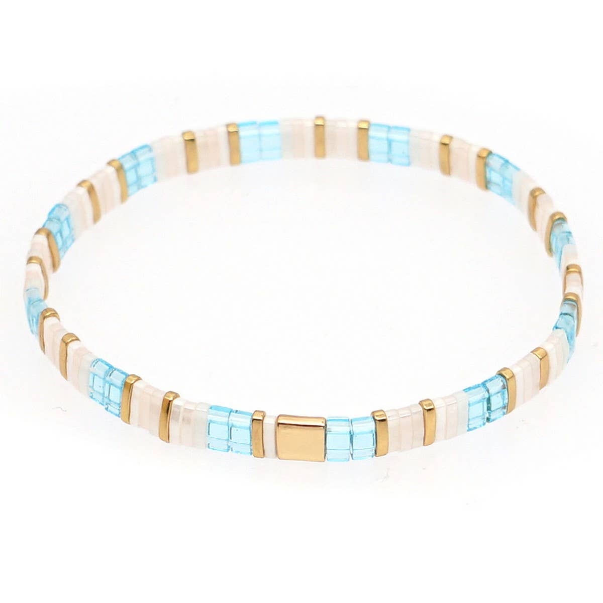 Multi-Layered Tila Beads Braided Gold Bead Bracelet_Cwmm3817