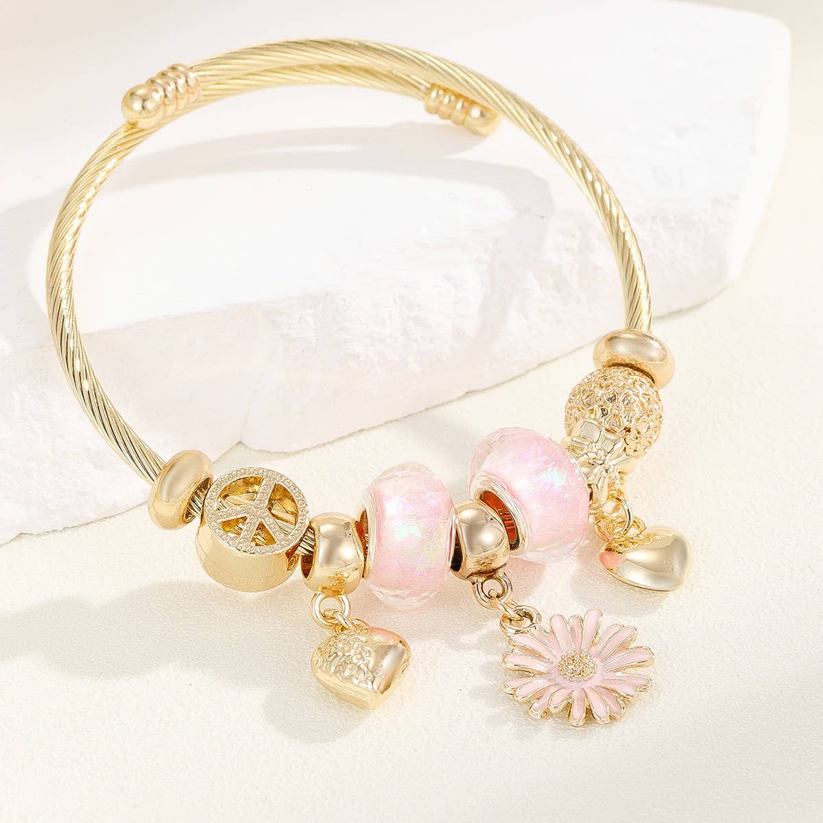 Trendy Gold Steel Bracelet With Enamel Charm_Cwmm8595