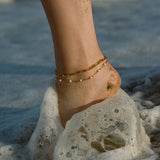 18K GOLD DOUBLE LAYER PEARL PAPERCLIP ANKLET_CWAJE4849
