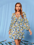 Vintage Gentle Wind Floral Long Sleeve Slip Dress