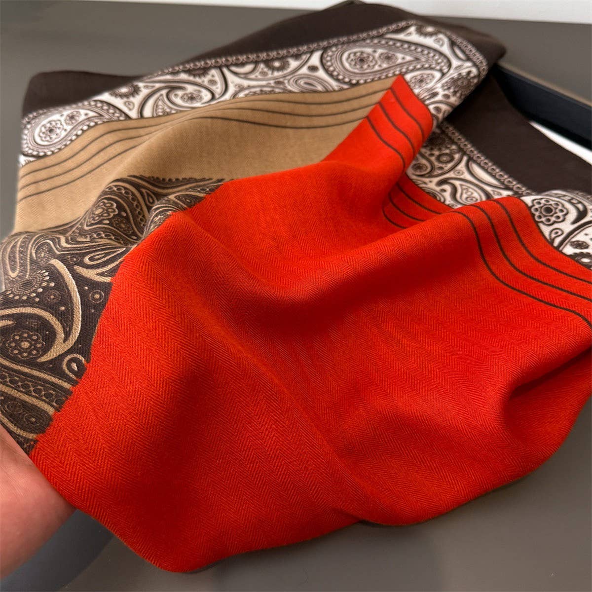 Vintage Herringbone Cotton Linen Small Scarf_Cwasc03428
