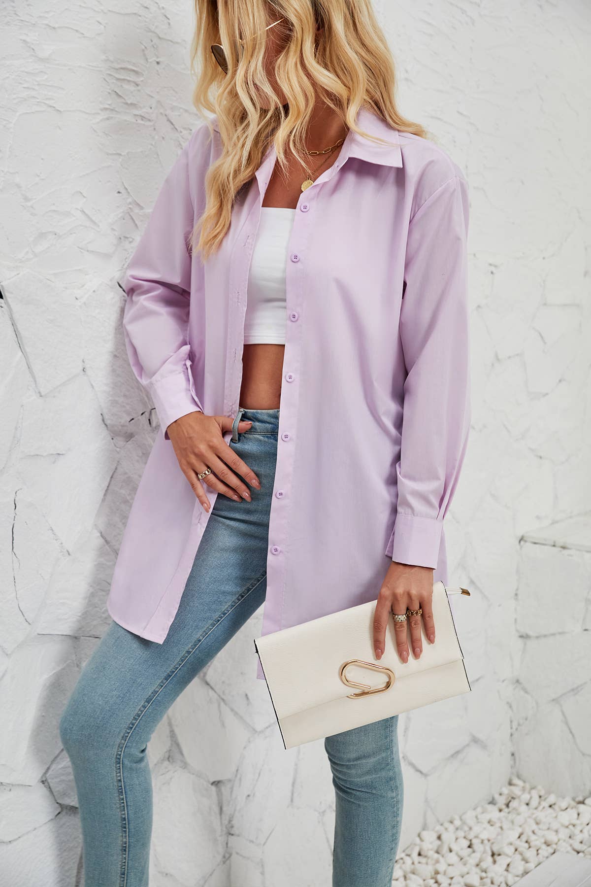 Solid Color Fashion Casual Long Sleeve Long Shirt
