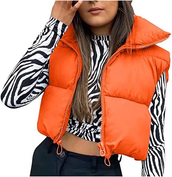 Solid-Color Short Zipper Stand-Up Collar Vest