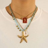 OCEAN STYLE FLOWER NECKLACE WITH STARFISH CHARM_CWMM8825