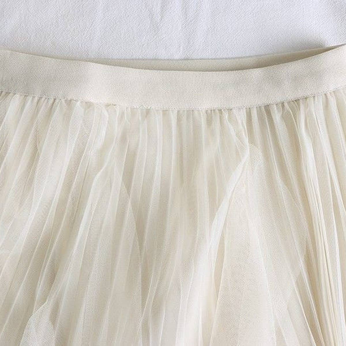 Tulle Skirt Mid-Length High Waist Pleated Skirt_Cwbls0397