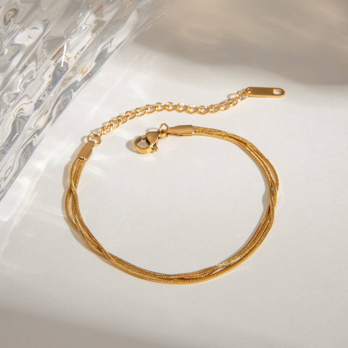 18K GOLD TRIPLE LAYER SQUARE SNAKE CHAIN BRACELET_CWAJE4745
