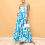 Striped Print Line Collar Lace-Up Dress