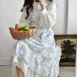 BLUE INK FISHTAIL COTTON LONG APRON_CWMM5793