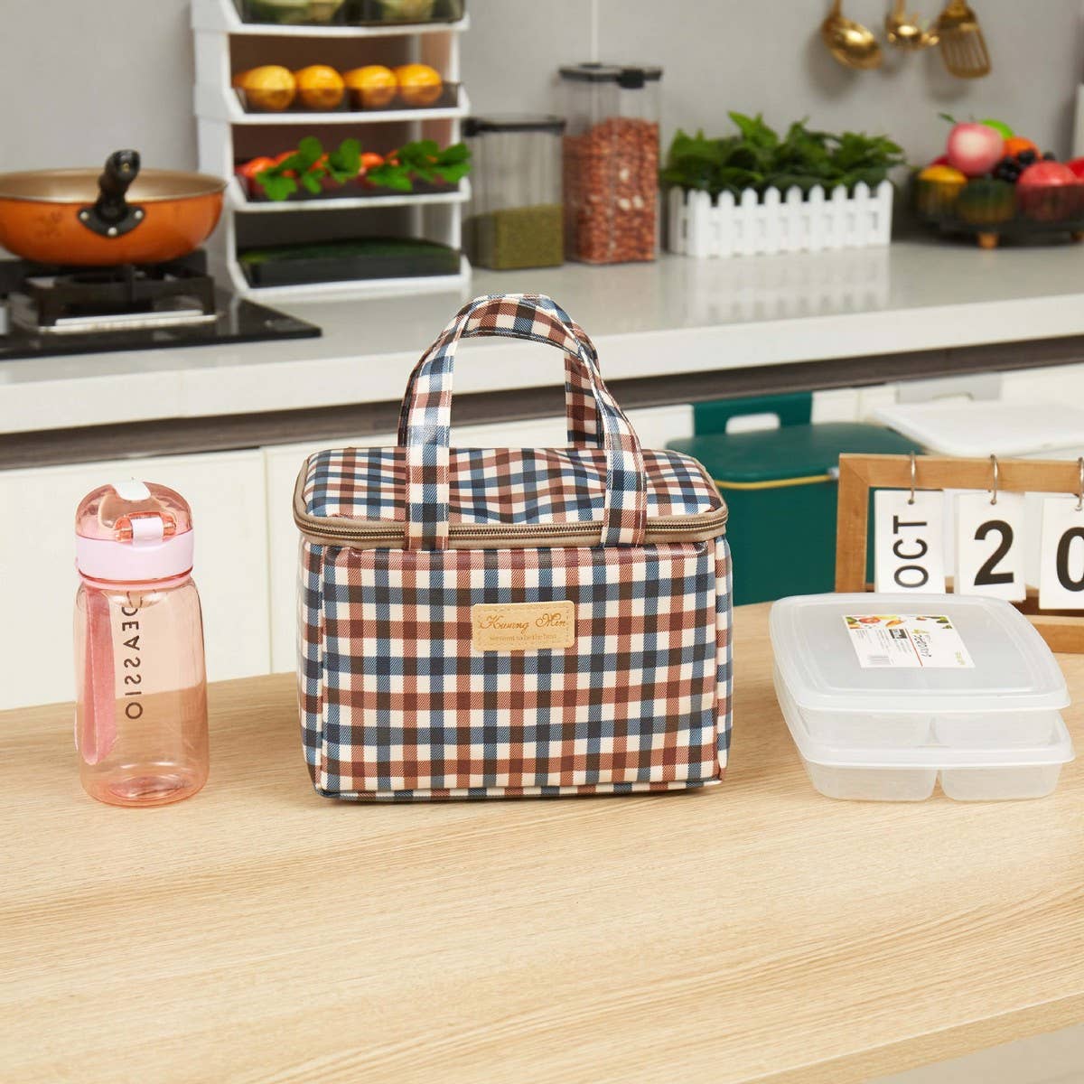 CHECKERED BENTO BAG LARGE CAPACITY CARRYING BAG_CWAB1728