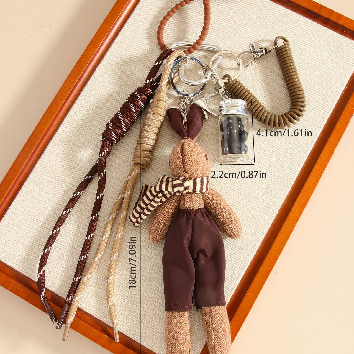 PLUSH RABBIT WITH SCARF COFFEE BEAN KEYCHAIN_CWMM7752