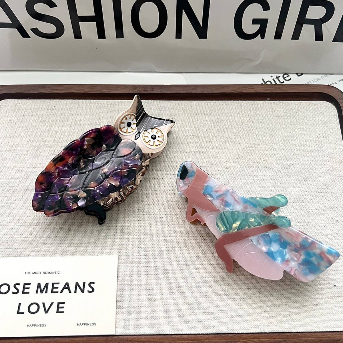 NEW CREATIVE OWL GRASSHOPPER ACETATE HAIR CLIP_CWAHA5718