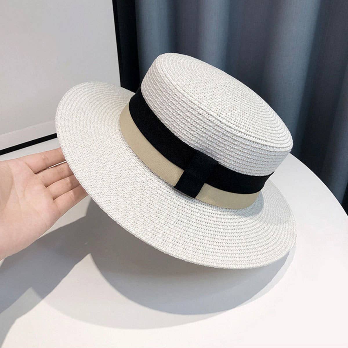 RETRO FLAT HAT SUNSHADE ELEGANT STRAW HAT_CWAH3398