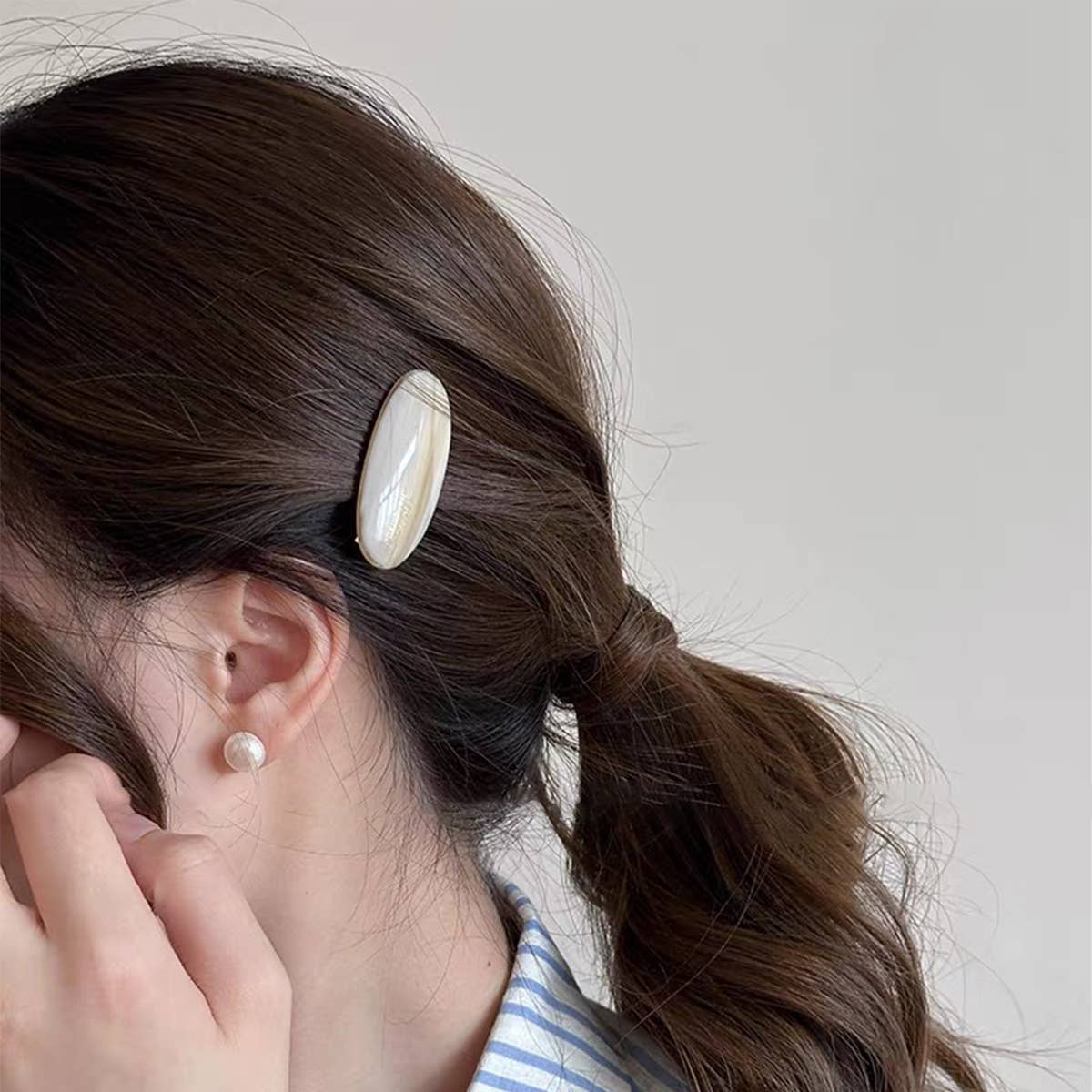 Marble Pattern Oval Resin Hair Barrettes For Women_Cwaha0753