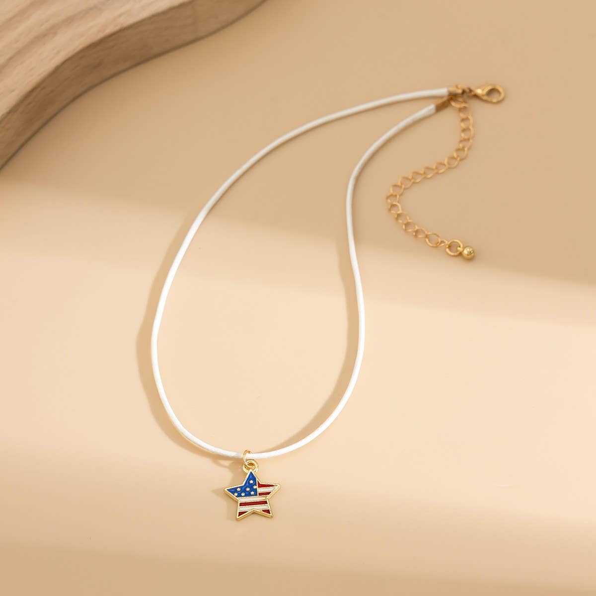 STAR FLAG INDEPENDENCE DAY LETTER BOW NECKLACE_CWAJE1474