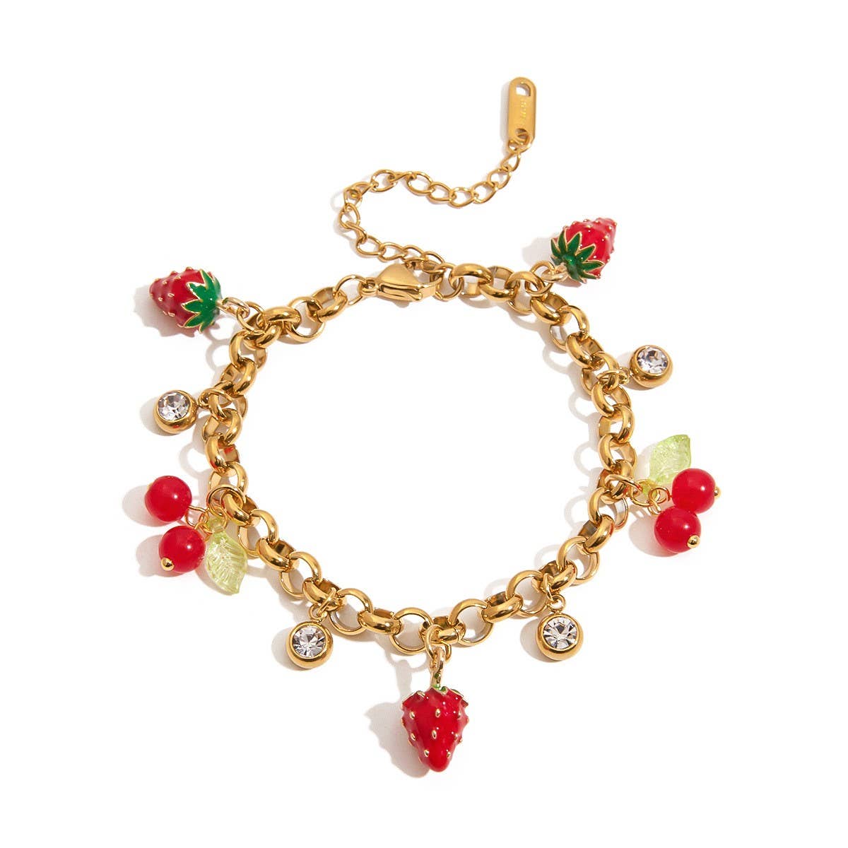 LUXURY 18K GOLD STRAWBERRY CHERRY ZIRCON BRACELET_CWAJE4774