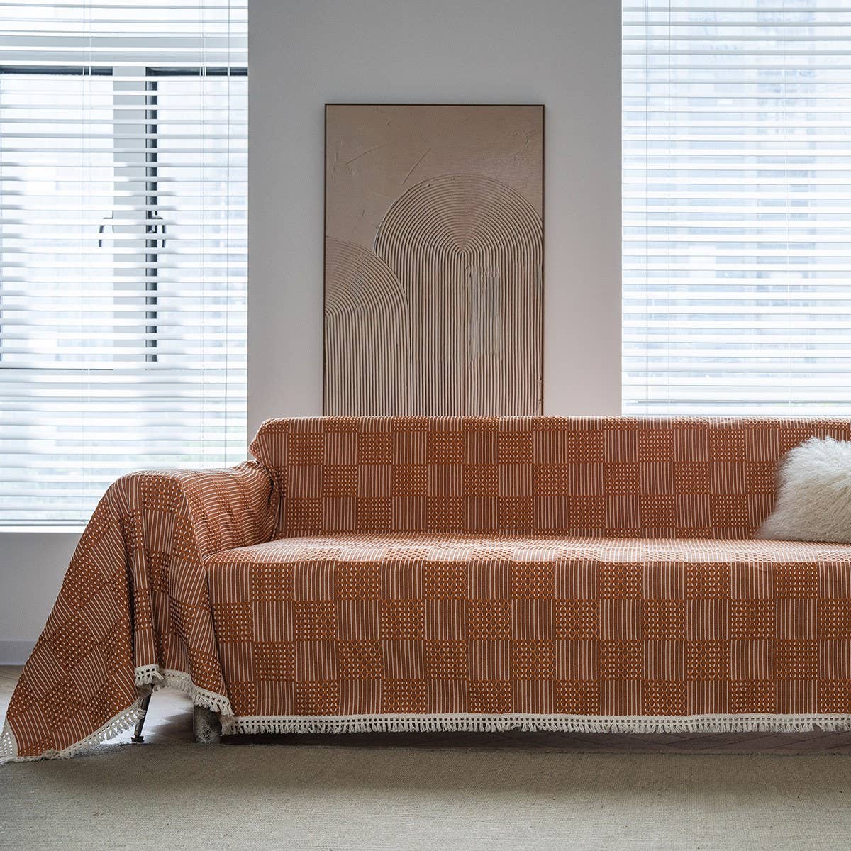 SOLID COLOR GEOMETRIC RETRO ELEGANT SOFA THROW_CWMM1655