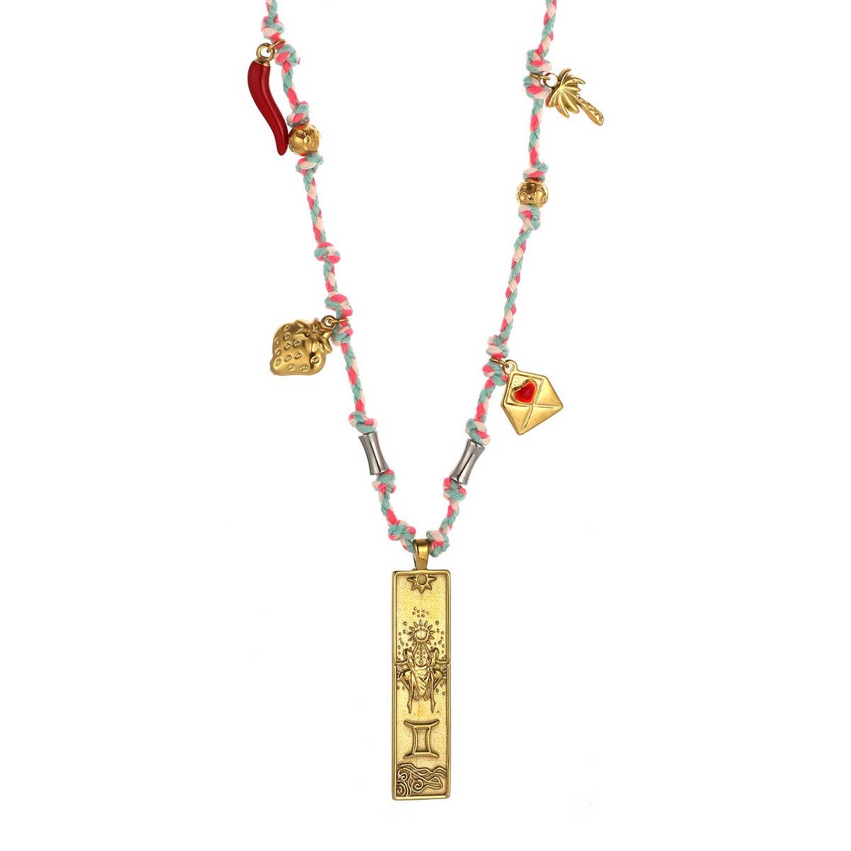 HANDMADE ZODIAC SQUARE STEEL COTTON NECKLACE_CWMM8867