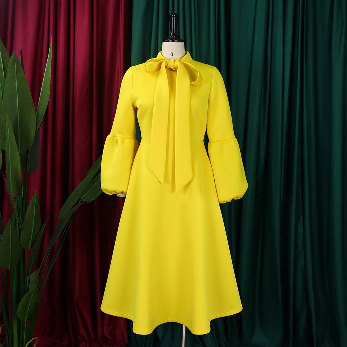 LANTERN SLEEVE HIGH WAIST BOW OVERSIZED DRESS_CWDMD3664