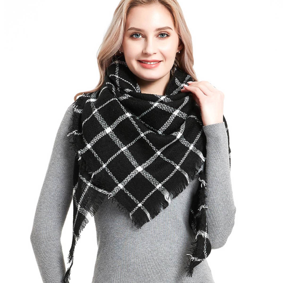 RAINBOW PLAID SCARF TRIANGLE WINTER SHAWL_CWASC0116