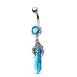 3D DRAGON CLAW NATURAL STONE BELLY BUTTON RING_CWMM9474